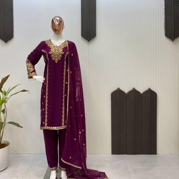 LG-1933 | Trending Georgette Embroidered Kurta Pant Dupatta Set – Sequence Work