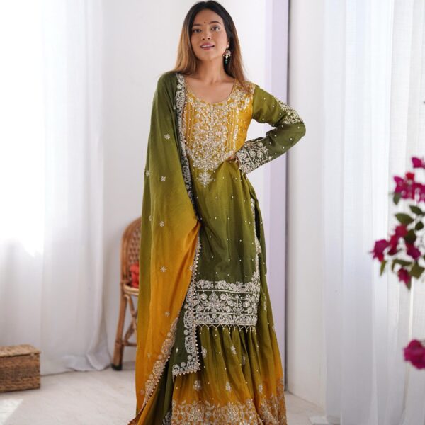 SP-01 – Premium Chinon Silk Kurta Plazo Set with Dupatta | Sequin Work