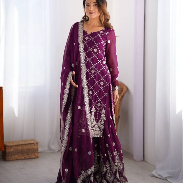 SP-04 – Heavy Thread Work Faux Georgette Kurta Plazo Set with Dupatta